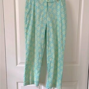 TIBI Green and Blue Floral Pant Zipper Front Side Tie Grommets